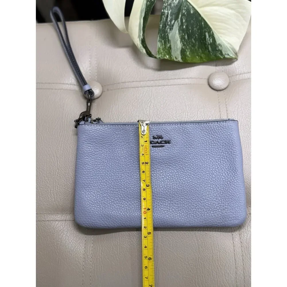 Coach Blue Pebbled Leather wristlet corner zip 5